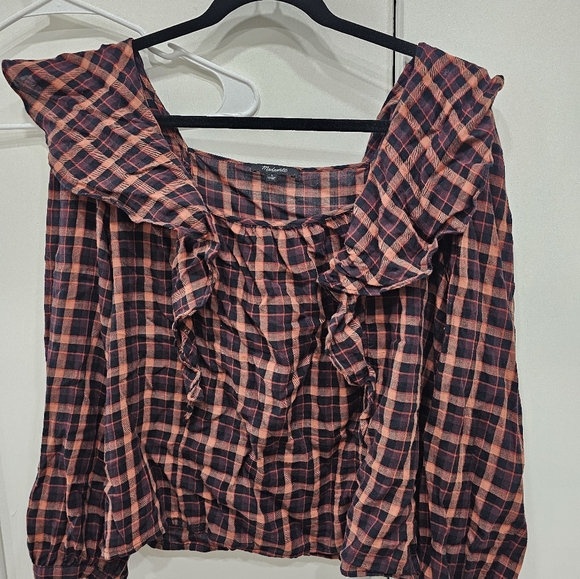 Madewell Orange gingham blouse with Ruffles on the Shoulders -Offers Welcome - Picture 3 of 3
